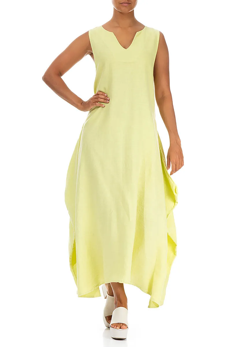 Sleeveless Draped Yellow Linen Maxi Dress