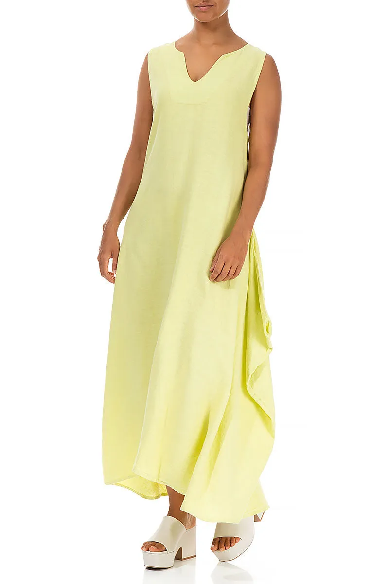 Sleeveless Draped Yellow Linen Maxi Dress