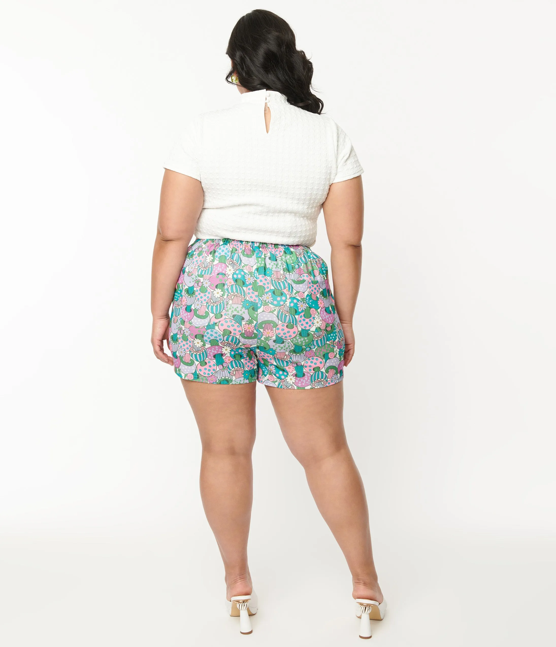 Smak Parlour Plus Size Teal Groovy Mushrooms Shorts