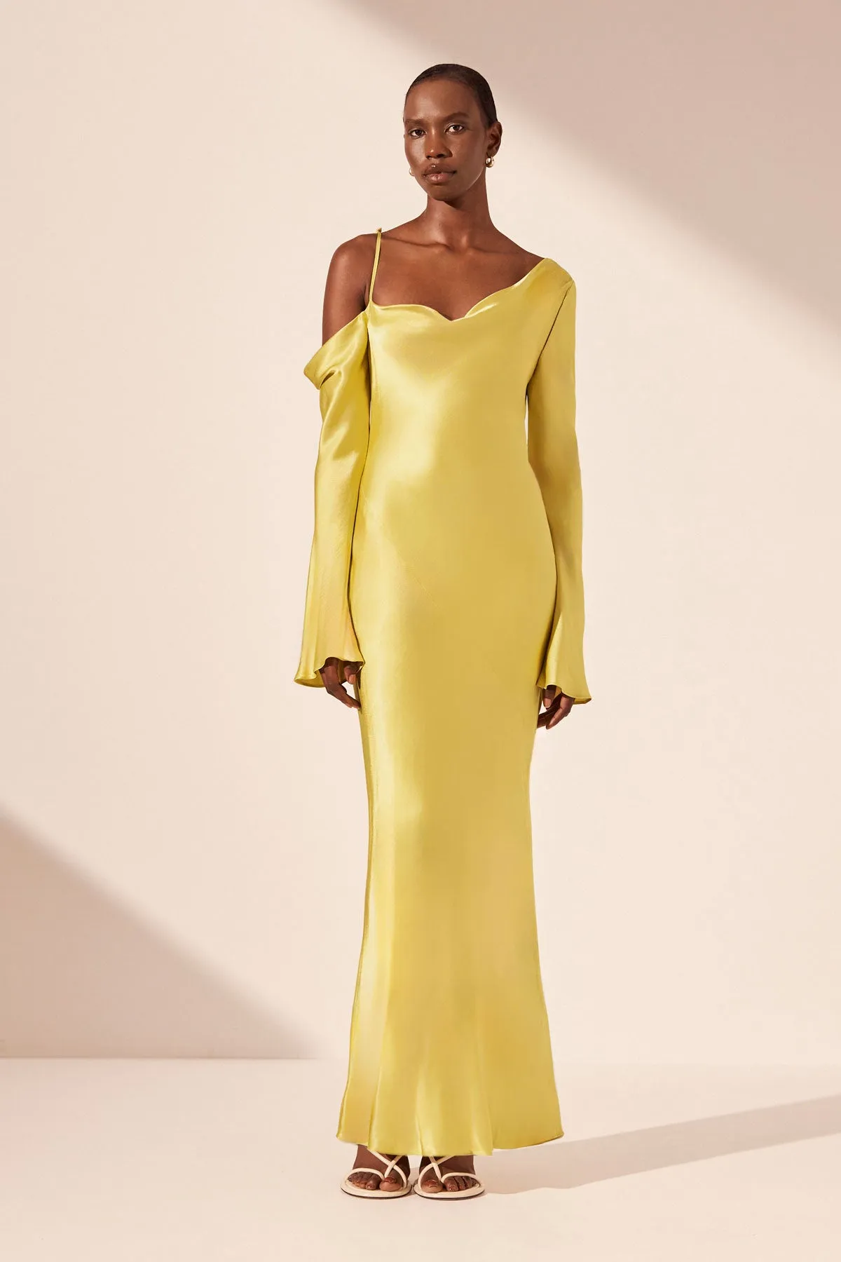 Sofia Asymmetrical Long Sleeve Maxi Dress - Lime