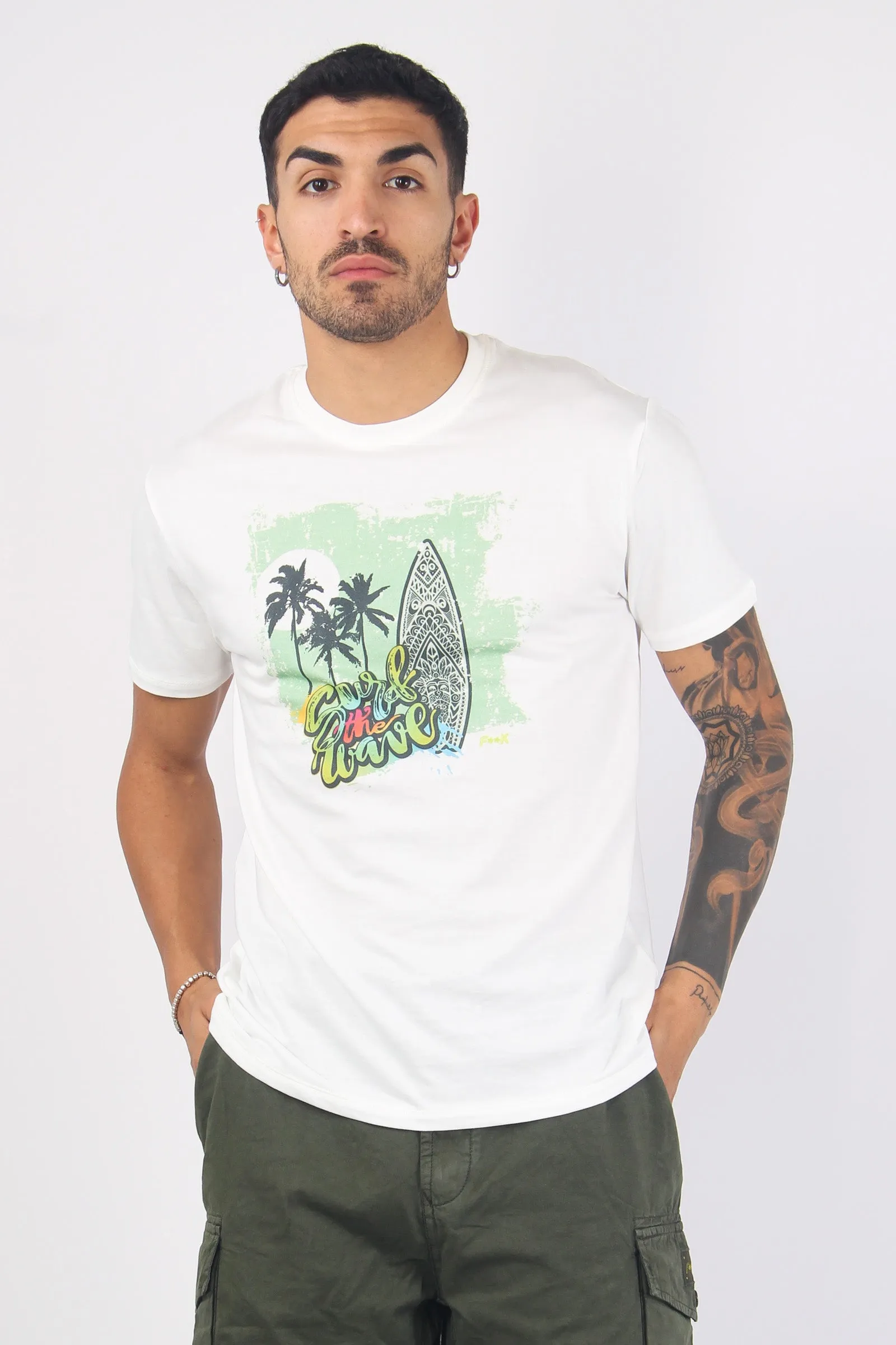 T-shirt Stampa Surf The Waves Bianco