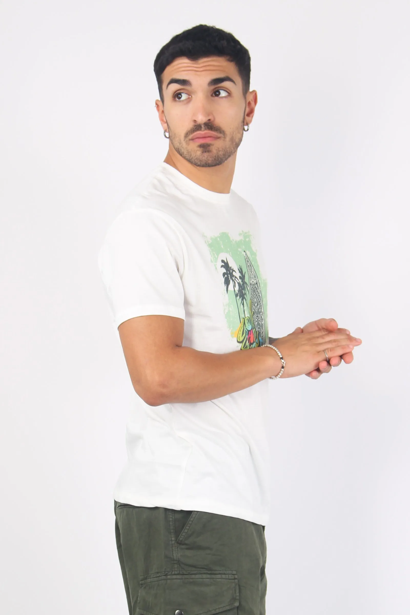 T-shirt Stampa Surf The Waves Bianco