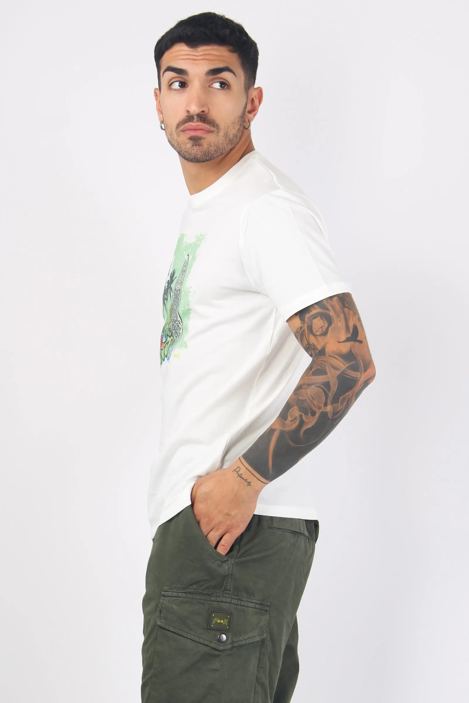 T-shirt Stampa Surf The Waves Bianco