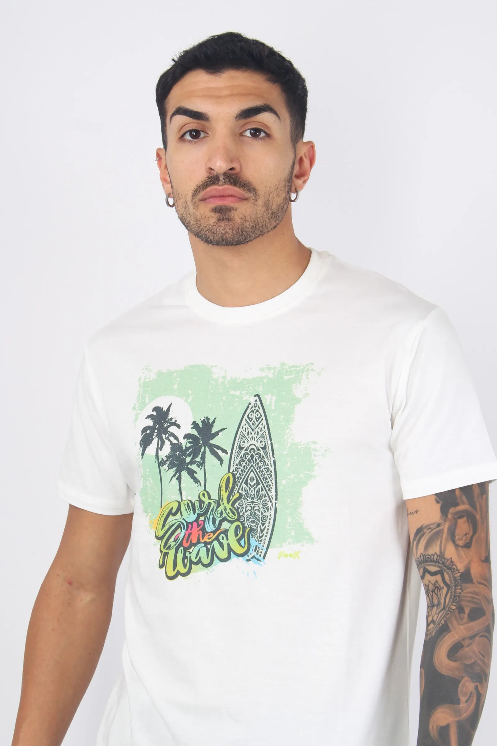 T-shirt Stampa Surf The Waves Bianco