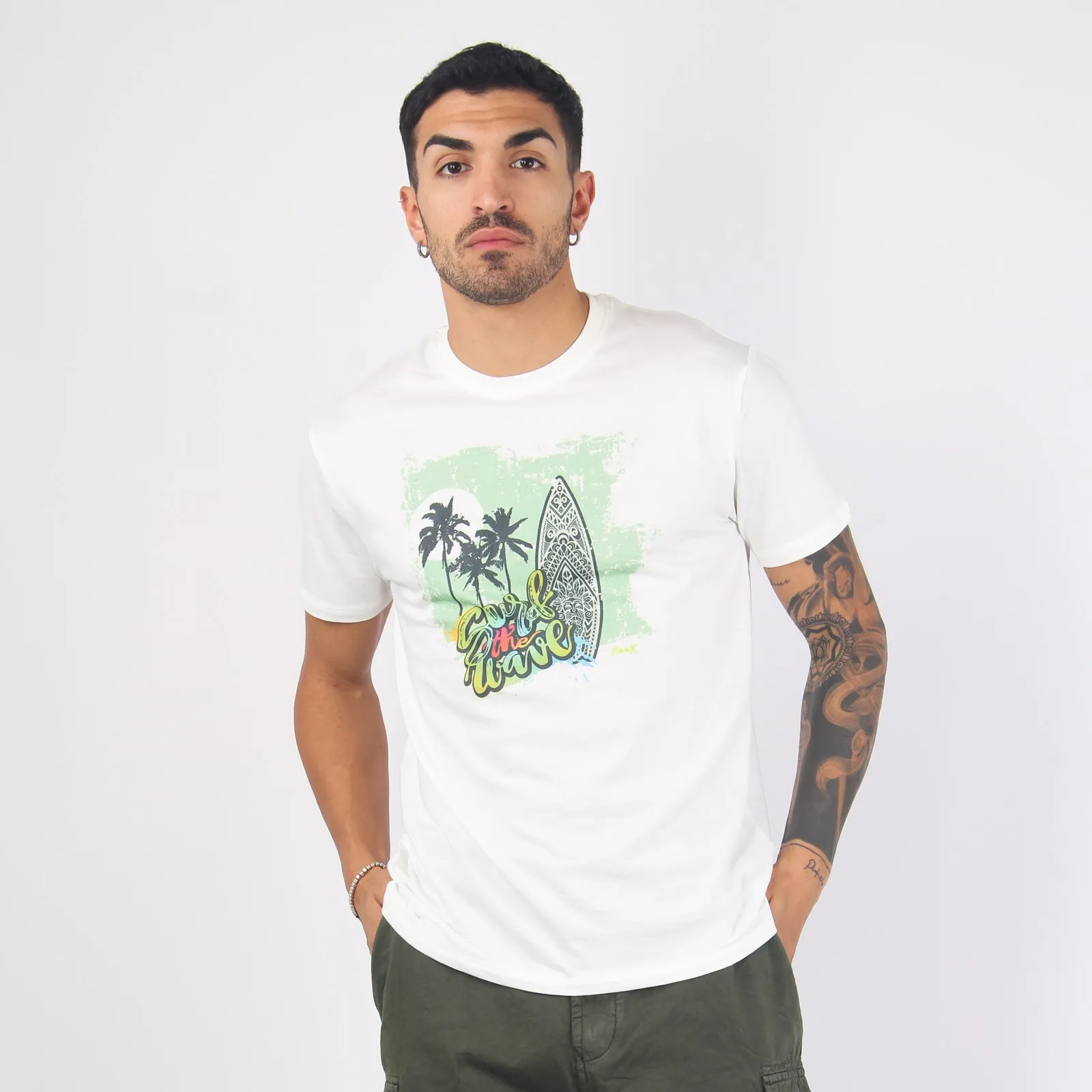 T-shirt Stampa Surf The Waves Bianco