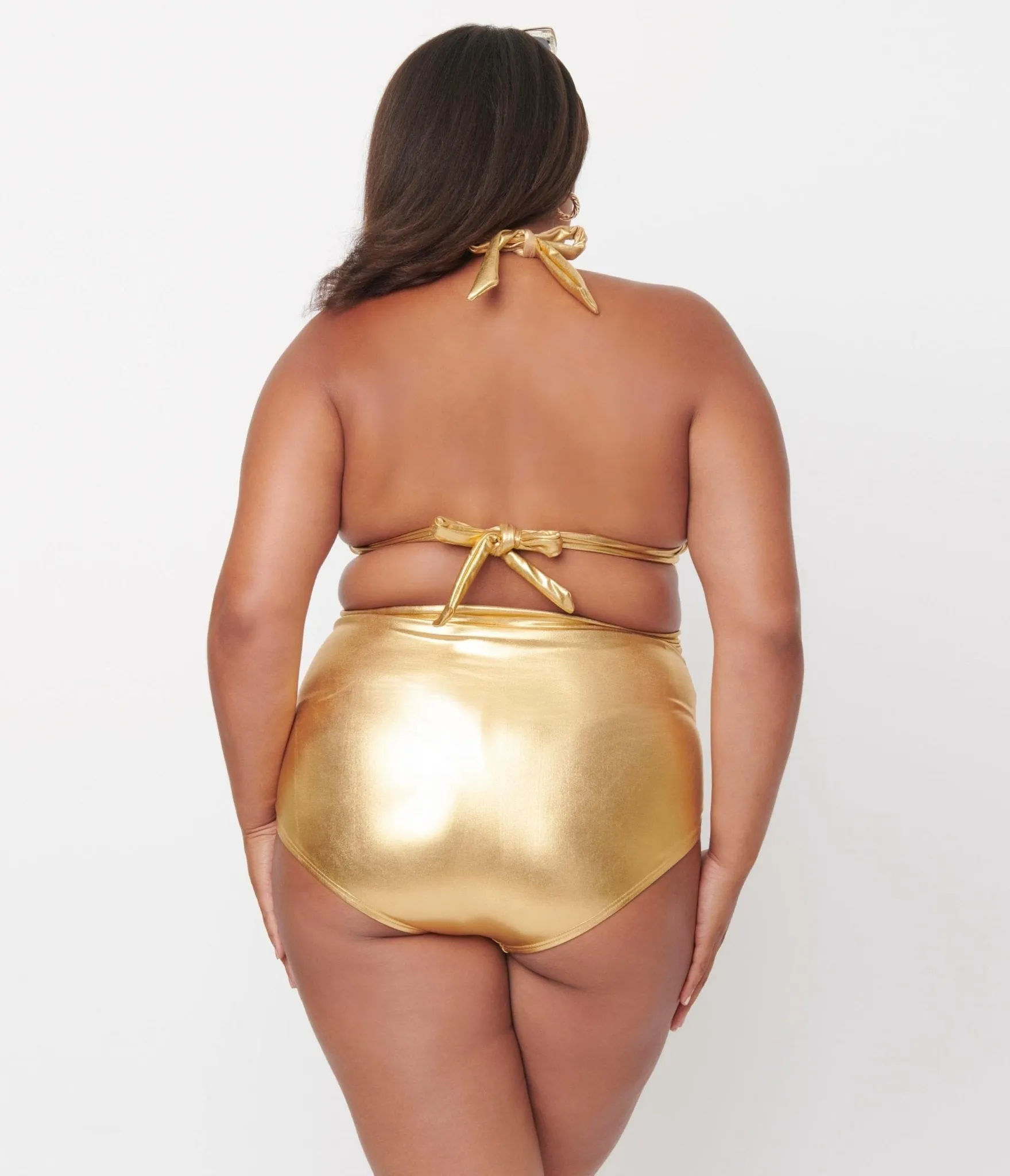 Unique Vintage Plus Size Gold Monroe Halter Swim Top