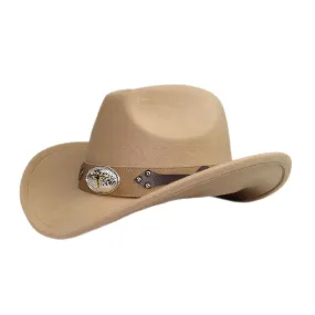 Unisex Retro Oxhead Leather Band Wide Brim Western Cowboy Hat