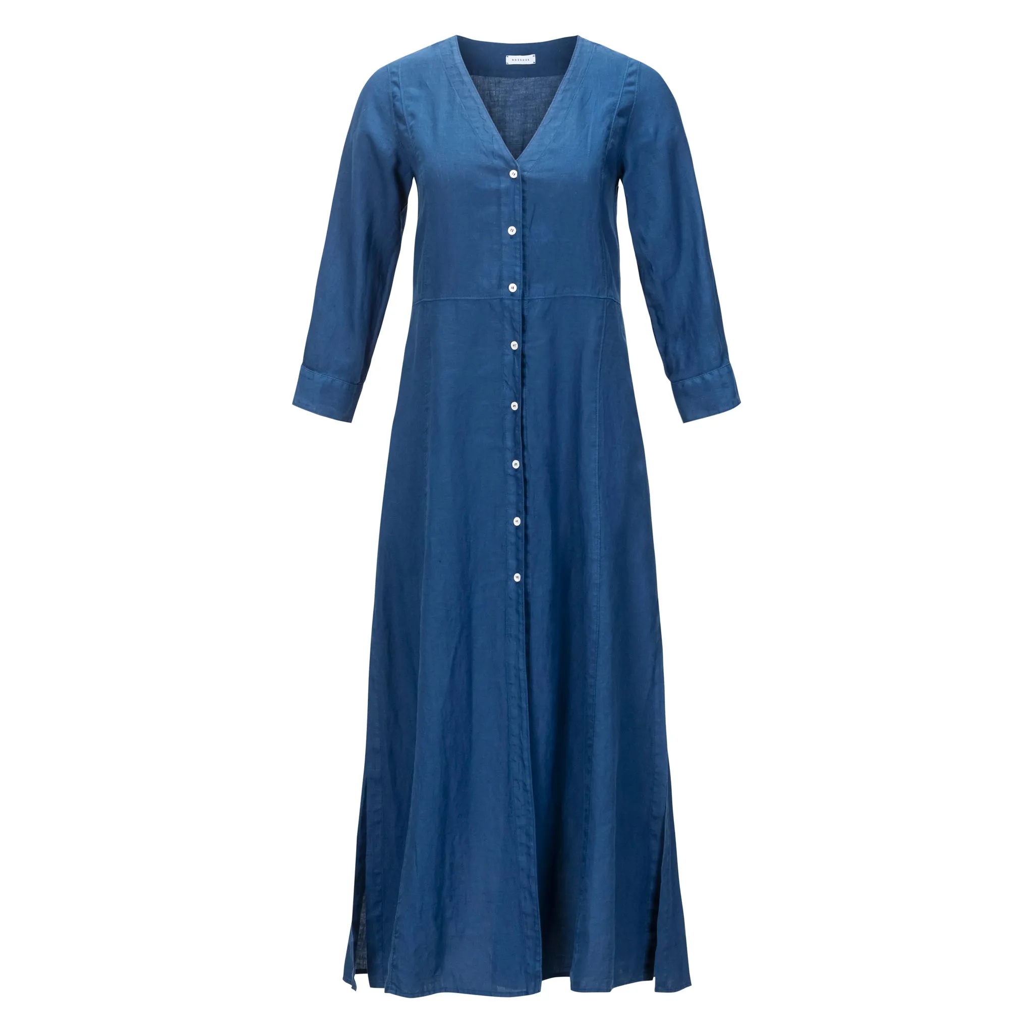 V-Neck Linen Maxi Dress -  Indigo Blue