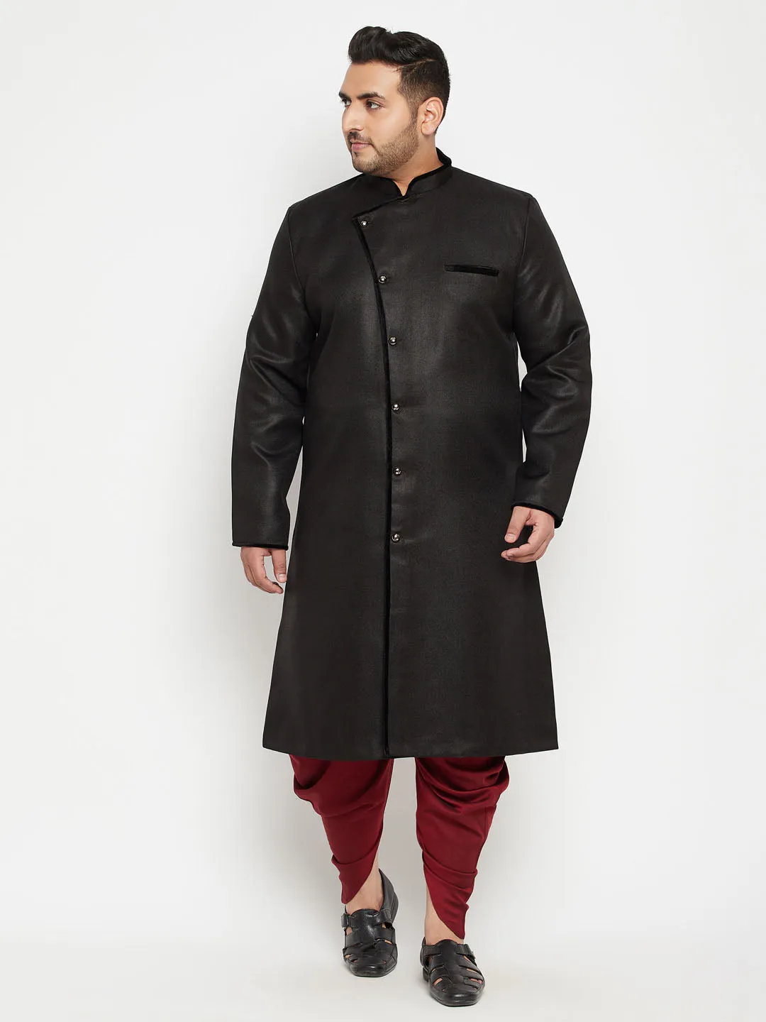 VASTRAMAY Men's Plus Size Black Sherwani Set