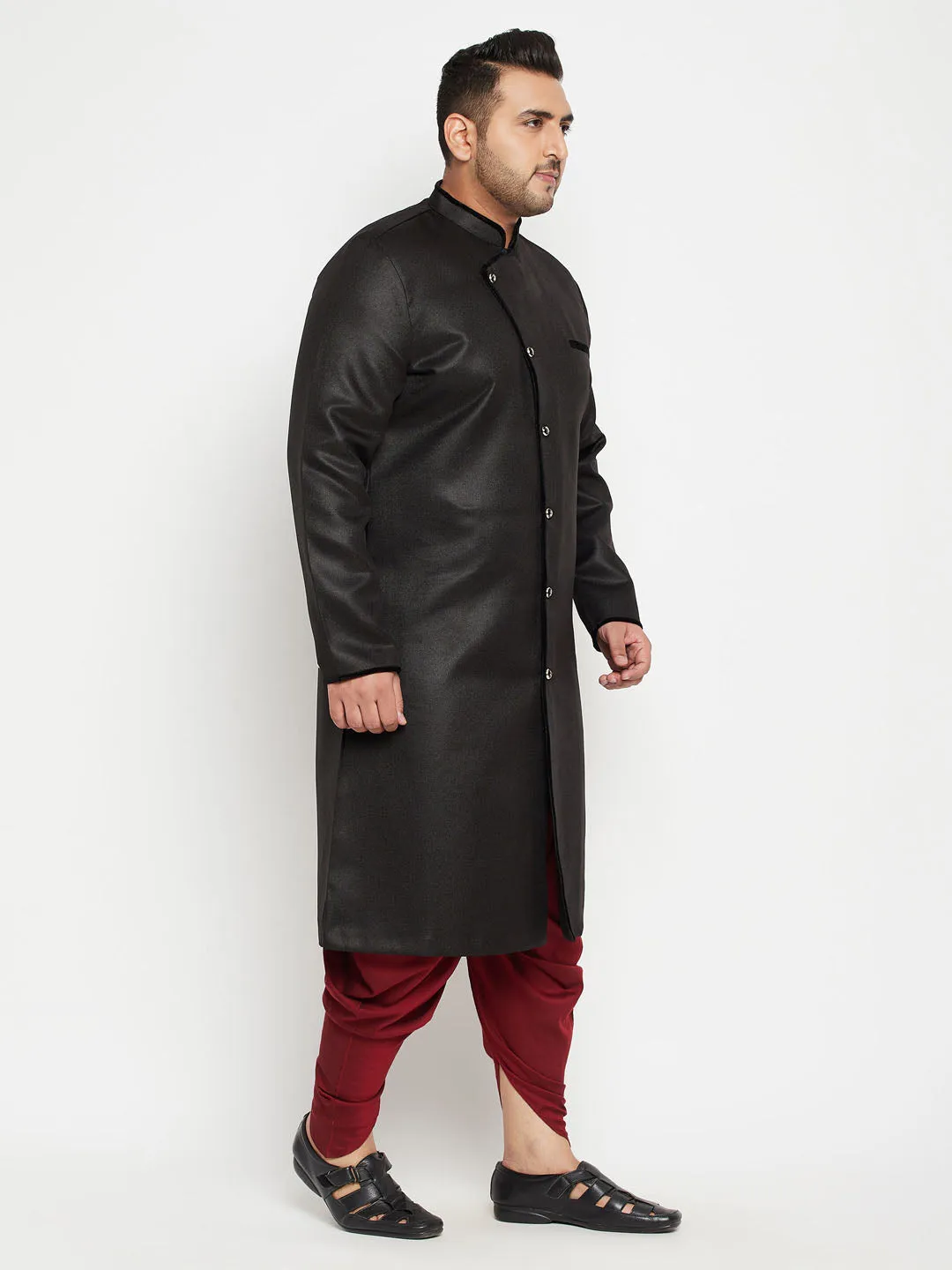 VASTRAMAY Men's Plus Size Black Sherwani Set