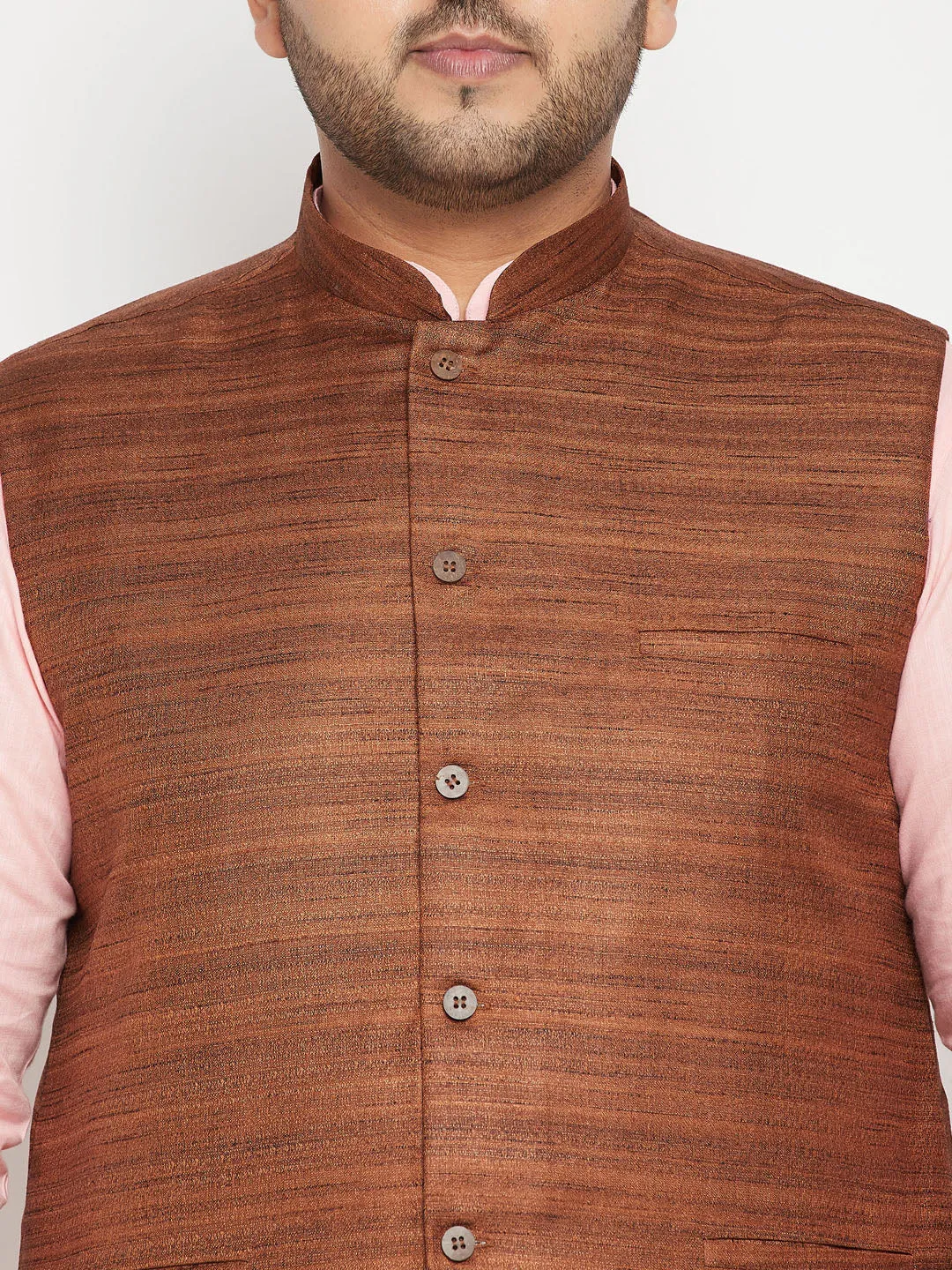 VASTRAMAY Men's Plus Size Coffee Brown Nehru Jacket