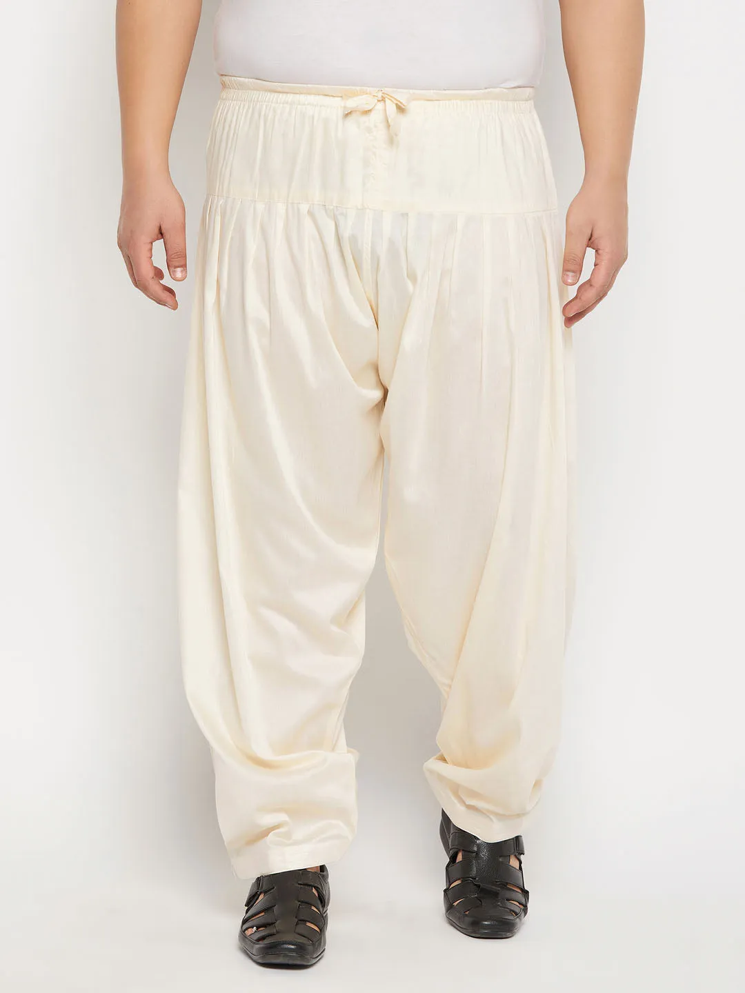 VASTRAMAY Men's Plus Size Cream Cotton Blend Patiala