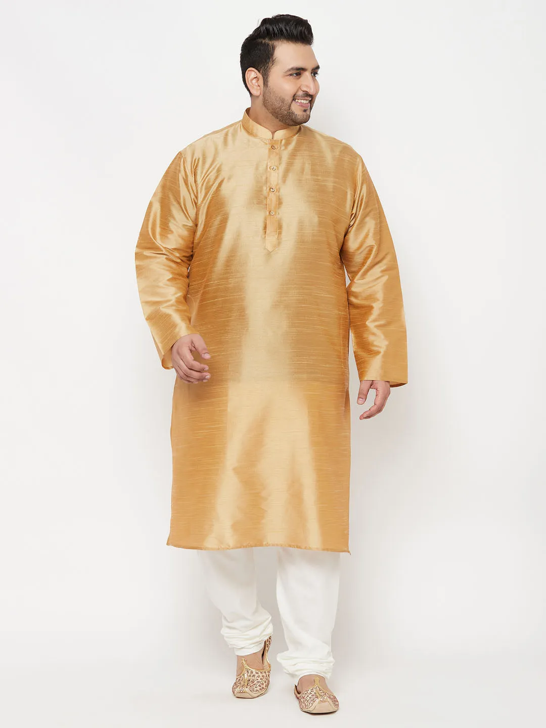 VASTRAMAY Men's Plus Size Cream Silk Blend Pyjama