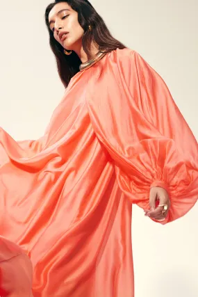 Voluminous maxi dress - Round neck - Long sleeve - Coral - Ladies | H&M GB