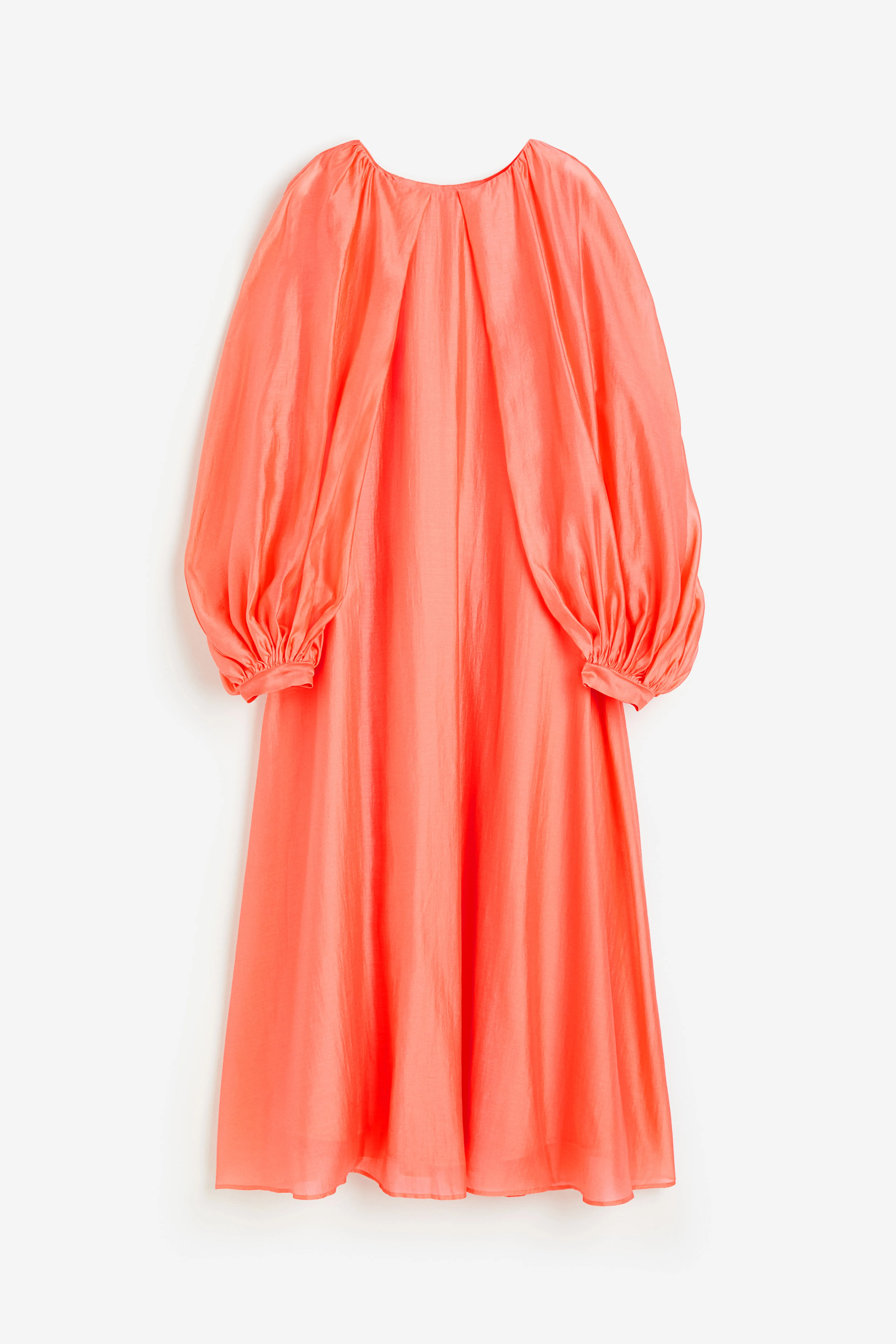 Voluminous maxi dress - Round neck - Long sleeve - Coral - Ladies | H&M GB