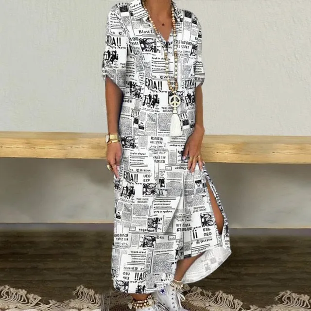 Women Elegant Casual Long Sleeve Maxi Dress .