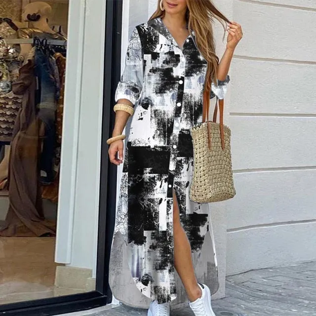 Women Elegant Casual Long Sleeve Maxi Dress .