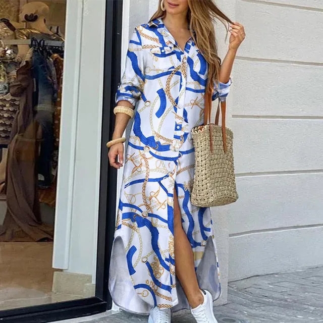 Women Elegant Casual Long Sleeve Maxi Dress .