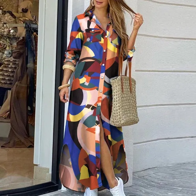 Women Elegant Casual Long Sleeve Maxi Dress .