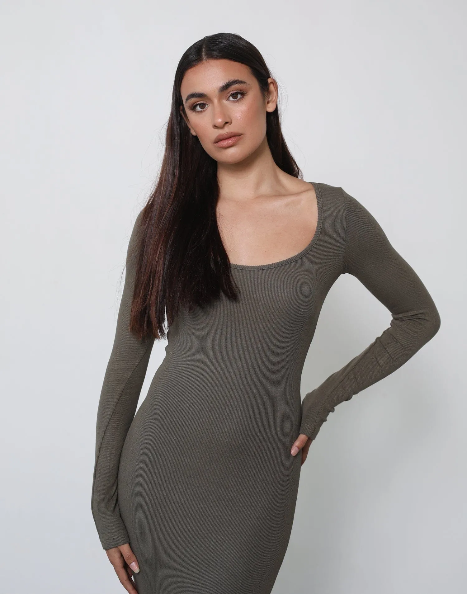 Zamira Long Sleeve Maxi Dress (Khaki)