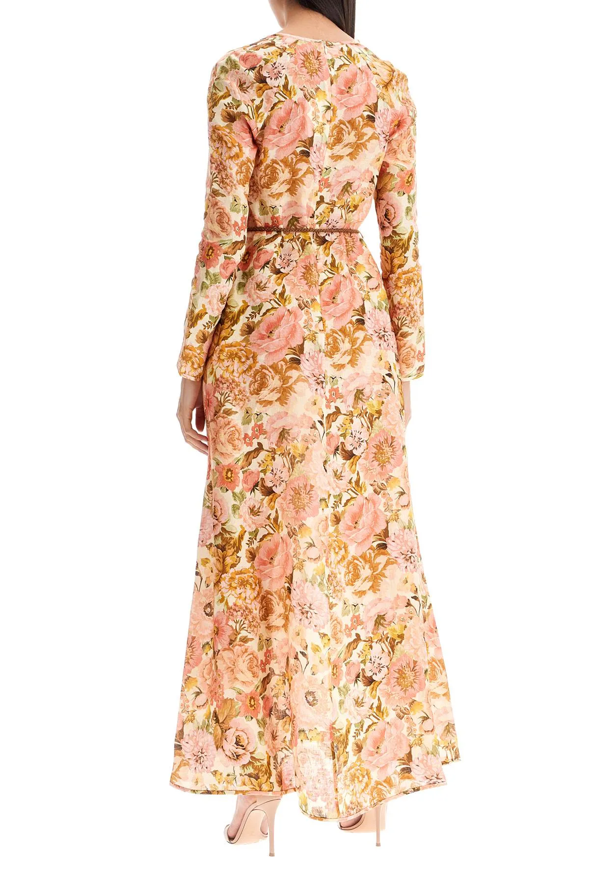 Zimmermann             Maxi Linen Golden Plunge Dress With   Pink